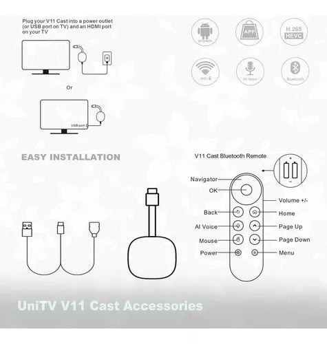 UNITV CAST V11  Stick V11 8k Ultra Hd Controle De Voz